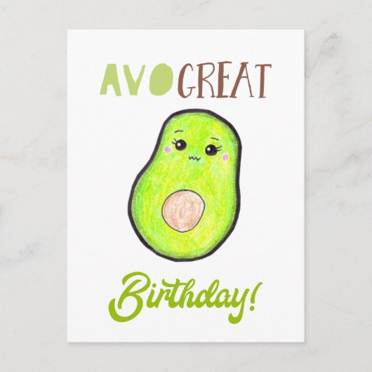 Carte Postale Kawaii Avocado Avo Grand Anniversaire Cute Pun (Devant)