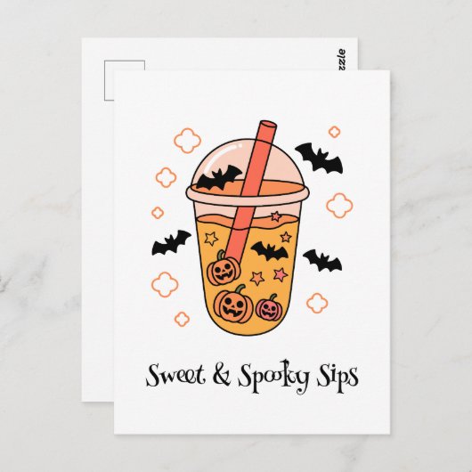 Carte Postale Kawaii boo, joli halloween éffrayant (Devant / Derrière)