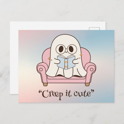 Carte Postale Kawaii boo, mignon Halloween effrayant (Devant / Derrière)