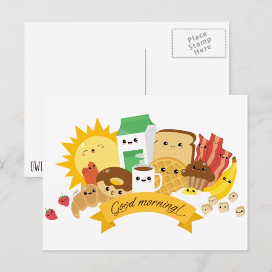 Carte postale Kawaii Breakfast (Devant / Derrière)