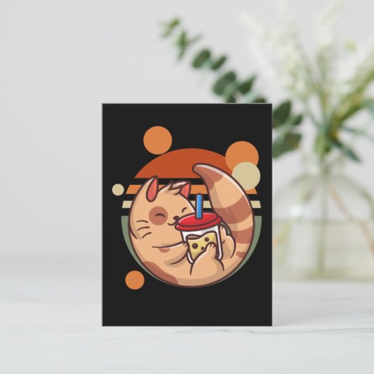 Carte Postale Kawaii Buble Thé Chat Retro Kitty (Debout devant)