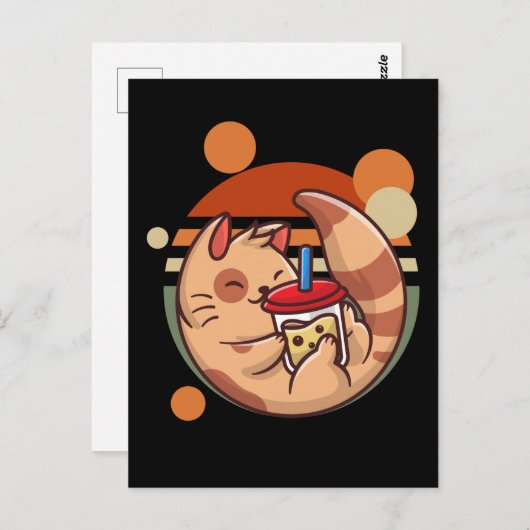 Carte Postale Kawaii Buble Thé Chat Retro Kitty (Devant / Derrière)