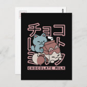 Carte Postale Kawaii Cat with Chocolate Milk – Japanese Pop Art (Devant / Derrière)