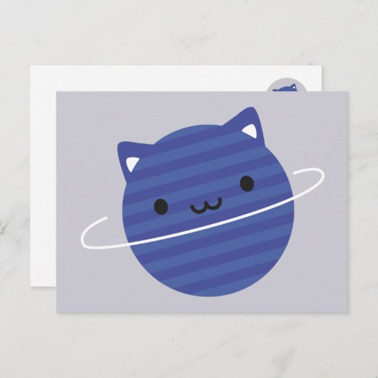 Carte Postale Kawaii Chat Planète dans l'espace (Devant / Derrière)
