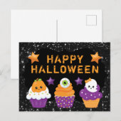 Carte Postale Kawaii Citrouille Eyeball Ghost Cupcakes Halloween (Devant / Derrière)