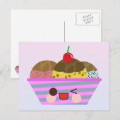 Carte Postale Kawaii Crème glacée Sundae Saveurs délicieux (Devant / Derrière)