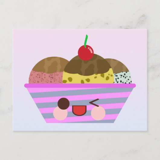 Carte Postale Kawaii Crème glacée Sundae Saveurs délicieux (Devant)