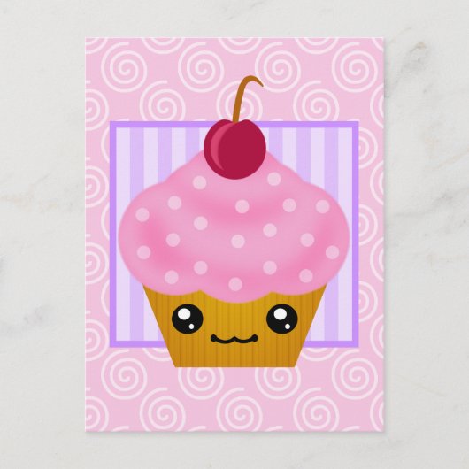 Carte postale Kawaii Cupcake Cherry (Devant)