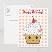 Carte Postale Kawaii Cupcake en Pois "Joyeux anniversaire" (Devant / Derrière)