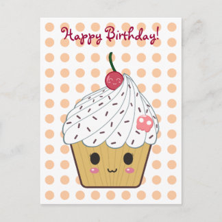 Carte Postale Kawaii Cupcake en Pois "Joyeux anniversaire"