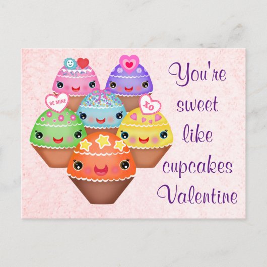Carte postale Kawaii Cupcakes Valentine's Day (Devant)