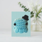 Carte Postale Kawaii Cute Crochet Amigurumi Octopus Top Hat Bleu (Debout devant)