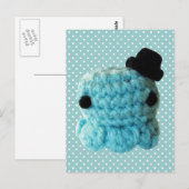 Carte Postale Kawaii Cute Crochet Amigurumi Octopus Top Hat Bleu (Devant / Derrière)