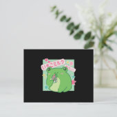 Carte Postale Kawaii Frog boit du lait de fraise (Debout devant)