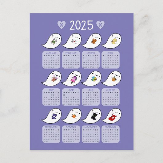 Carte Postale Kawaii Ghost Favorites 2025 Calendrier (Devant)