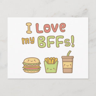 Carte Postale Kawaii J'adore Mes Meilleures Amies Doodle de Fast
