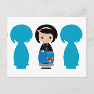 Carte postale Kawaii Kokeshi Silhouette