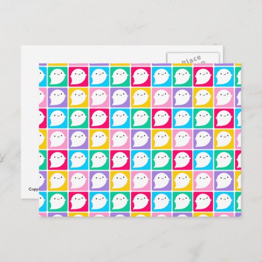 Carte Postale Kawaii Little Ghosts coloré (Devant / Derrière)