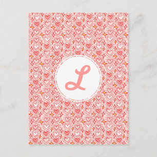 Carte Postale kawaii mignon coeur dessiné à la main étoiles rose