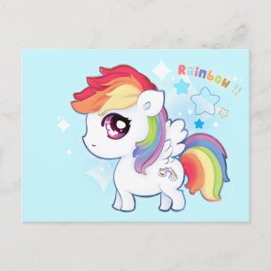 Carte Postale Kawaii mignon poney arc-en-ciel avec étoiles étinc