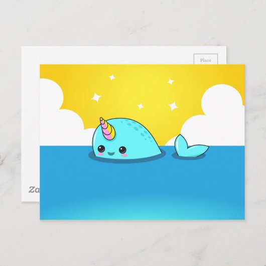 Carte Postale Kawaii Narwhal (Devant / Derrière)
