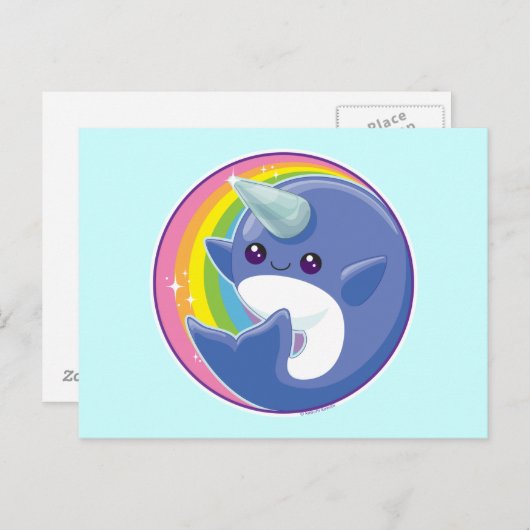 Carte Postale Kawaii Narwhal (Devant / Derrière)