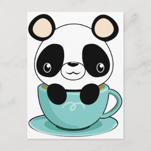 Carte Postale Kawaii Panda dans une Tea up