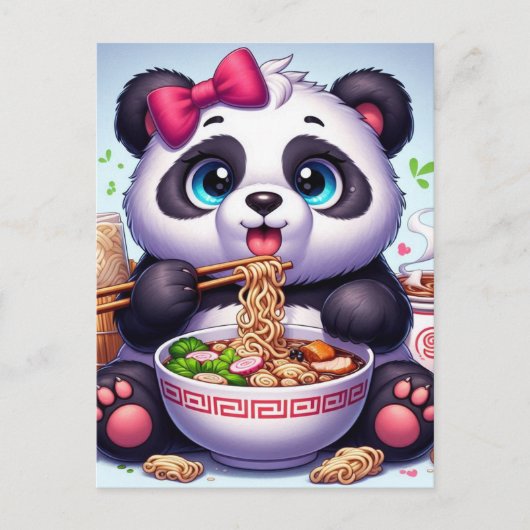 Carte Postale Kawaii Panda Ours Manger Ramen (Devant)