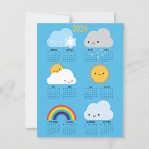Carte Postale Kawaii Skies Heureux Météo 2026 Calendrier