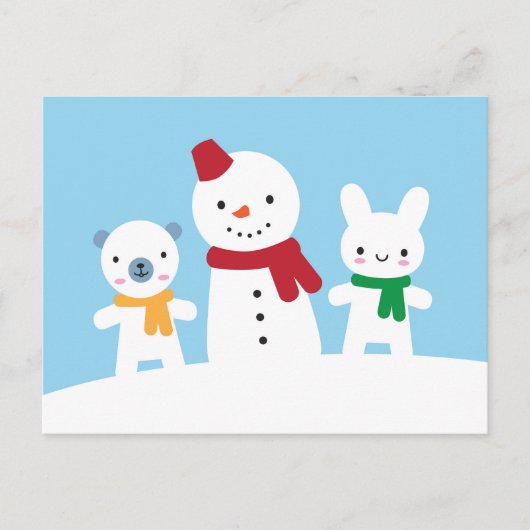 Carte Postale Kawaii Snow Day with Bunny & Bear (Devant)