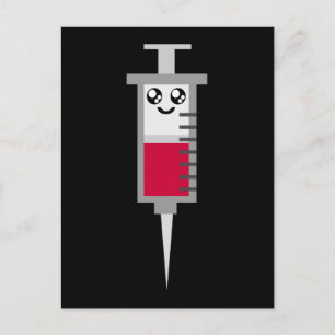CARTE POSTALE KAWAII SYRINGE TIRÉ MÉDICALE HEUREUX VISAGE