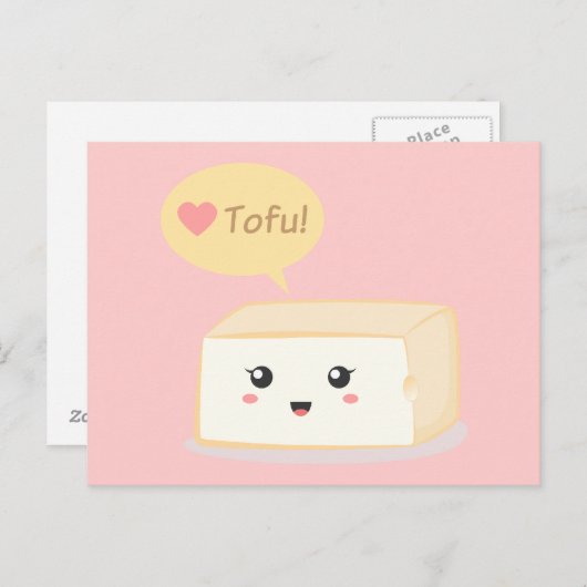 Carte Postale Kawaii tofu demande aux gens d'aimer le tofu (Devant / Derrière)