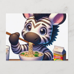 Carte Postale Kawaii Zebra Manger Ramen