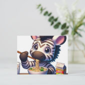 Carte Postale Kawaii Zebra Manger Ramen (Debout devant)