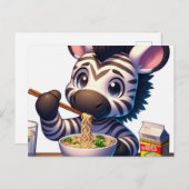 Carte Postale Kawaii Zebra Manger Ramen (Devant / Derrière)