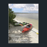 Carte Postale Kayak's on the Beach, Kayak Christmas<br><div class="desc">Kayak's on the beach,  carte postale de Noël,  texte personnalisable</div>