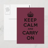 Carte Postale keep calm and carry on original (Devant / Derrière)