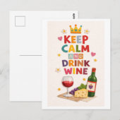 Carte Postale "Keep Calm and Drink Wine" (Devant / Derrière)