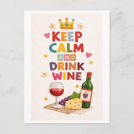 Carte Postale "Keep Calm and Drink Wine" (Devant)