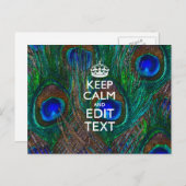 Carte Postale Keep Calm and Have Your Text on Peacock Feathers (Devant / Derrière)