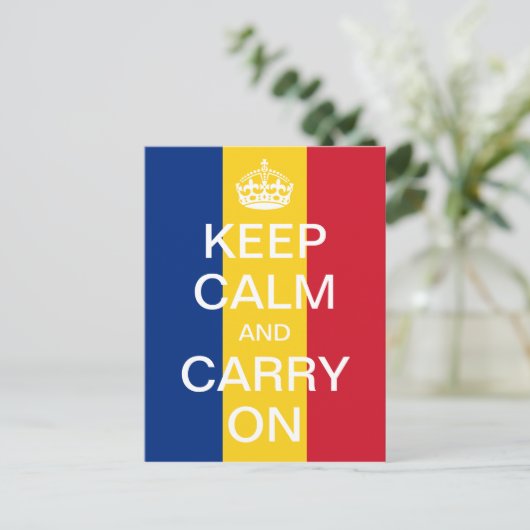 Carte Postale KEEP CALM personnalisé et CARRY ON - drapeau rouma (Debout devant)