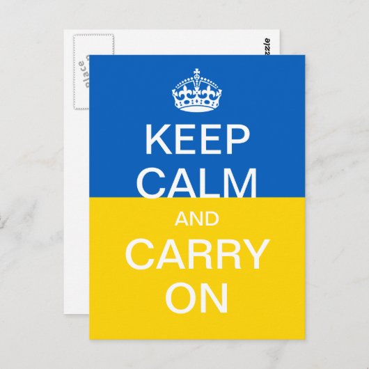 Carte Postale KEEP CALM personnalisé et CARRY ON - drapeau ukrai (Devant / Derrière)
