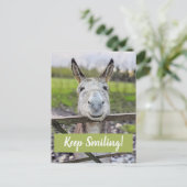 Carte postale "Keep Smiling" pour âne souriant (Debout devant)