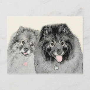 Carte Postale Keeshond Maman et Son Peinture - Art Chien origina