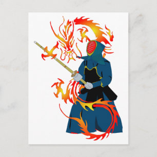 Carte Postale Kendo Swordsman et Fire Dragon