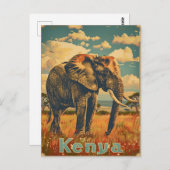 Carte Postale Kenya Elephant Vintage (Devant / Derrière)