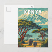 Carte Postale Kenya Illustration Travel Art Vintage (Devant / Derrière)