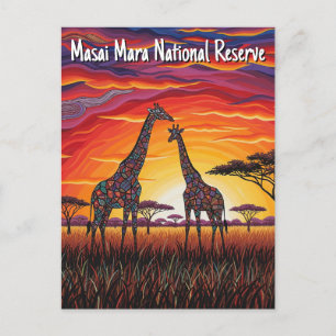 Carte Postale Kenya Masai Mara Giraffes Art Africain