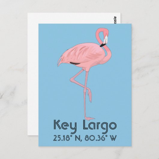 Carte Postale Key Largo FL Keys Flamant rose Latitude Longitude (Devant / Derrière)