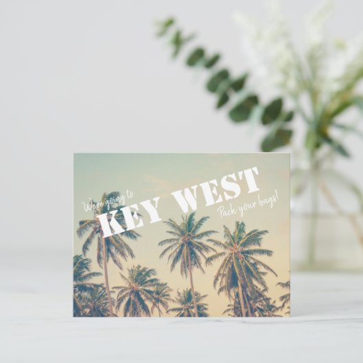 Carte Postale Key West Beach Palm Tree Save the Dates (Debout devant)